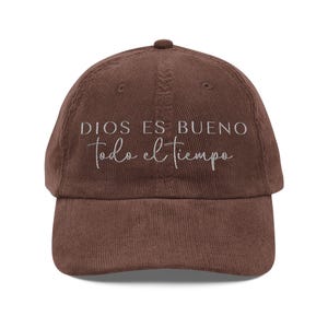 Embroidered Christian hat in Spanish, Aesthetic Vintage Corduroy Cap for Believer, Dios es Bueno baseball cap for dad, Religious hat