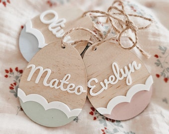 Laser cut Easter Egg tag | pastel pink green blue name personalised | egg tag | bunny basket | Personalised Easter gift | First easter