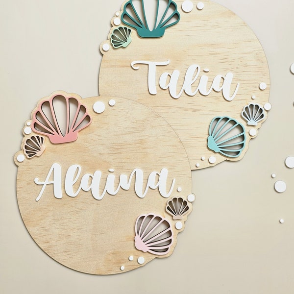 Personalised Shell Door Sign | Mermaid inspired kids decor | Mermaids shells | Nursery kids decor | Acrylic name plate