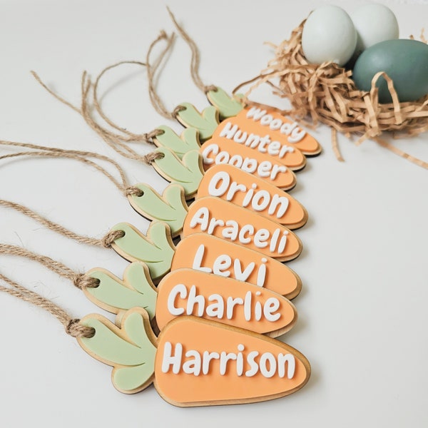 Acrylic carrot tag personalised | Easter basket tag orange carrot | Acrylic wood name tag Easter 2024 | Laser cut | First Easter gift idea