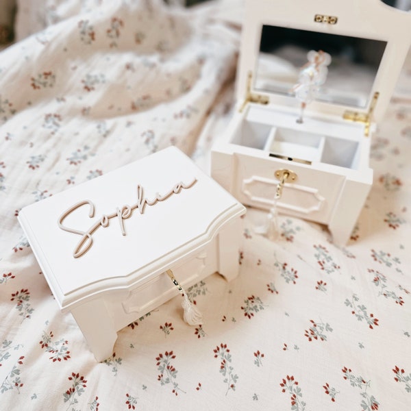 Acrylic Laser cut wooden jewellery box | Ballerina music box | Baby keepsake | Fairy jewelry box | Christening | Personalised gift for girls