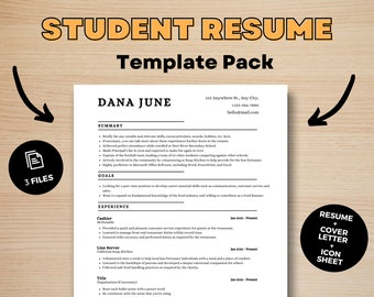 Entry Level Student Resume Template and Cover Letter, Clean and Simple, for First Job, Internship, High School and College, ATS Friendly