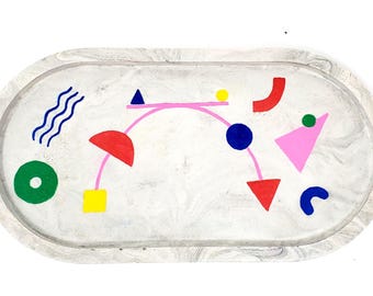 Hand-Painted Eco Resin Vanity Tray | Memphis Style | Unique Gift For Artists | Modern Art Decor | Scuptural | Bauhaus Style Decor