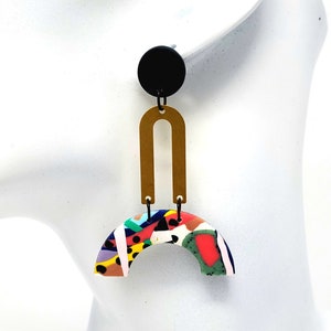 Vibrant multicolor earrings, abstract maximalist earrings, 90s, 80s earrings, postmodern, memphis milano, statement earrings, geometric