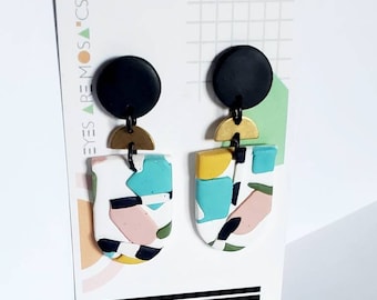Handgemachte Memphis Milano Clay Ohrringe, postmoderner geometrischer Schmuck