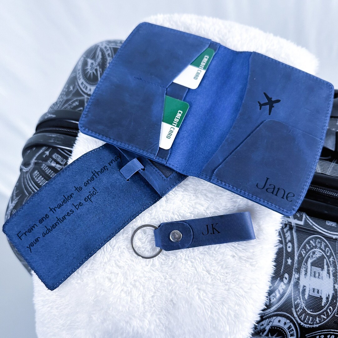 Personalized Leather Passport and Name Tag Set, Handcrafted Leather