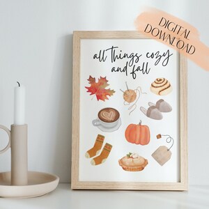 All things cozy and fall printable art, fall art download, cozy illustration art, fall art decor, fall art print, cozy art print,digital art