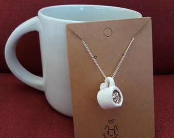 Handmade tiny coffee mug necklace