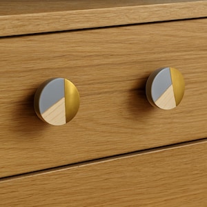 Round Geometric Wood Gold & Gray Knob
