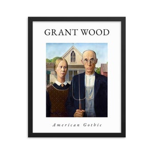 Stampa artistica gotica americana di Grant Wood, dipinto iconico d'epoca