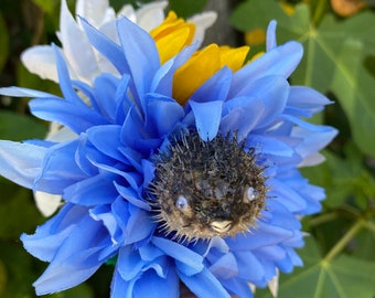 Tiki Hair Flower with Puffer Fish (Under the Sea Blue and Yellow Large)