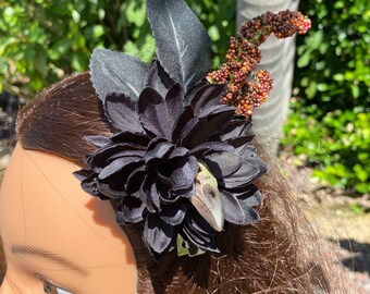 Raven Skull Hair Flower