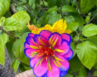 Hot Pink Tropical Hair Flower with Yellow Hibiscus