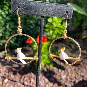 Cockatiel Parrot Tiki Room Hoop Earrings (Gold or Silver Hoops)