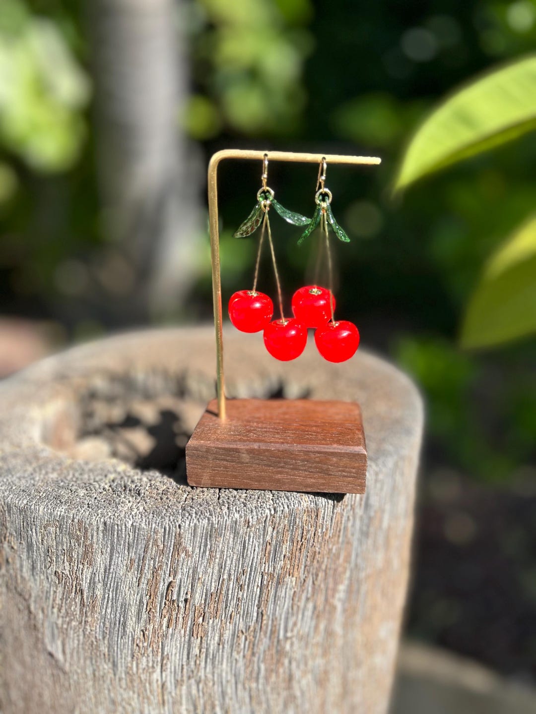 Red Cherry Fruit Drop Earrings On Stem – Retro Rockabilly Style – New