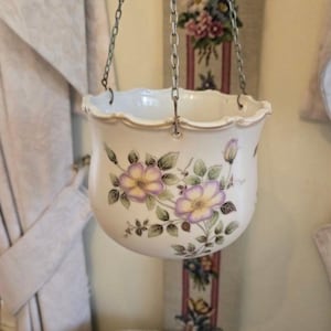 Vintage Hanging Basket - Vintage Hand-Painted ARDALT LENWILE Japan Floral Porcelain Hanging Planter Vase