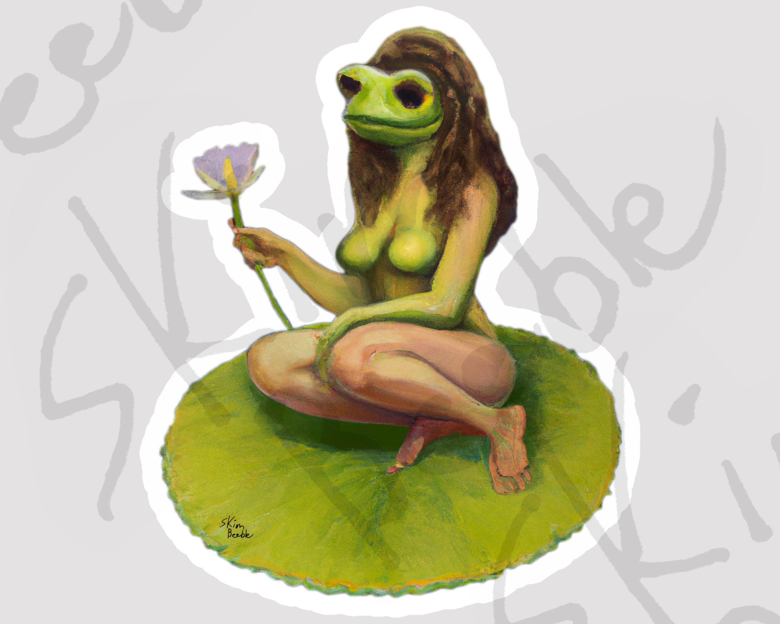 Sexy Frog Vinyl Sticker, Beautiful Woman, Cute Frog on Lily Pad