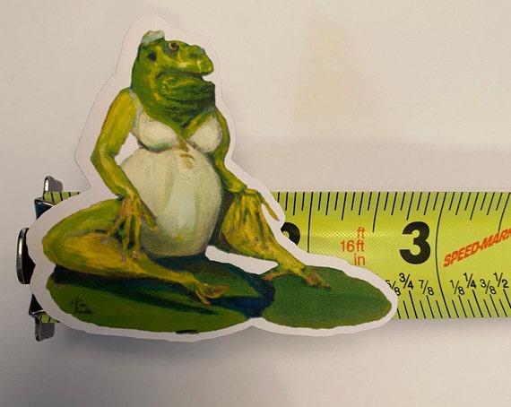 Vinyl Sticker of a Pregnant Frog-lady in Lingerie Sitting on a Lily Pad  Looking Confident -  Canada