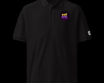 EAT Tribe eatSOL Poloshirt, optie voor gepersonaliseerde naam op de mouw, Solana Validator Crypto Polo, Engineering Apes in Tech Zwarte Polo
