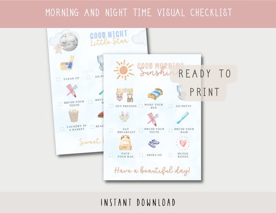 Morning routine chart printable, Printable Routine Checklist, Visual routine checklist, Morning and night time routine, Kids routine