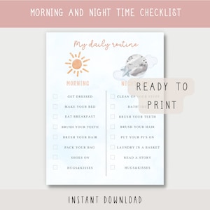Morning Routine Chart, morning routine checklist, kids routine chart, bedtime routine checklist,