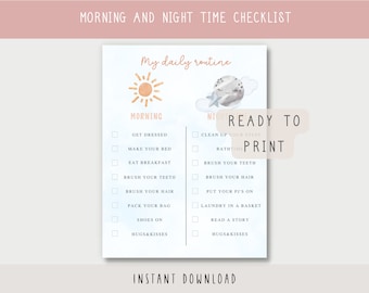 Morning Routine Chart, morning routine checklist, kids routine chart, bedtime routine checklist,