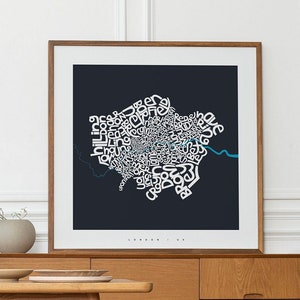 Kleurrijke London Borough Map, Word Art, City Neighborhood Print, Britse buitenwijken, Engeland Poster, Levendige Housewarming & Moving Gift UK