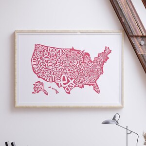 US Karte Print Typografie Vereinigte Staaten von Amerika Poster USA Wort Art Schriftzug Wandkunst Text Wegzug Geschenk Einweihungsparty Geschenk Travel Love