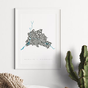 Carte de typographie de Berlin, affiche de l'arrondissement de la capitale allemande, impression de quartier, art mural du quartier de la ville, cadeau de pendaison de crémaillère, s'éloigner, décor de texte