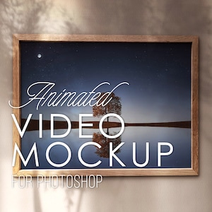 Photoshop Template Video Mockup, Listing Animation for 4x3 &3x2 Prints, PSD mp4, Animated Camera Movement, Looping, Landscape Wooden Frame