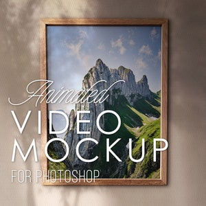 Photoshop Template Video Mockup, Listing Animation for 4x3 & 3x2 Prints, PSD mp4, Animated Camera Movement, Looping, Portrait Wooden Frame