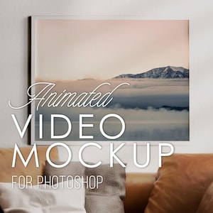 Video Mockup Template, Photoshop Animation for 5x4 & 3x4 Prints, PSD mp4, Living Room, Sofa, Light Movement, Seamless Loop, Horizontal Frame