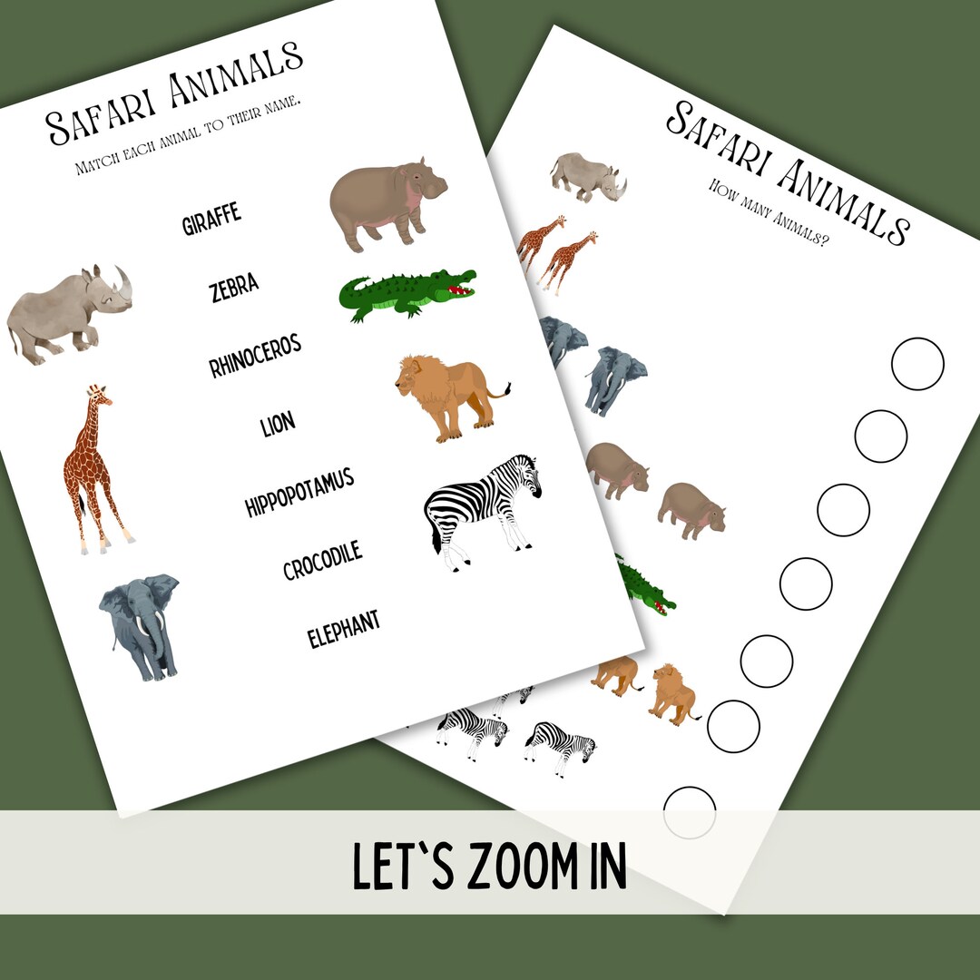 Safari Animal Gifts Learning Worksheets Tracing Lines Zoo Etsy