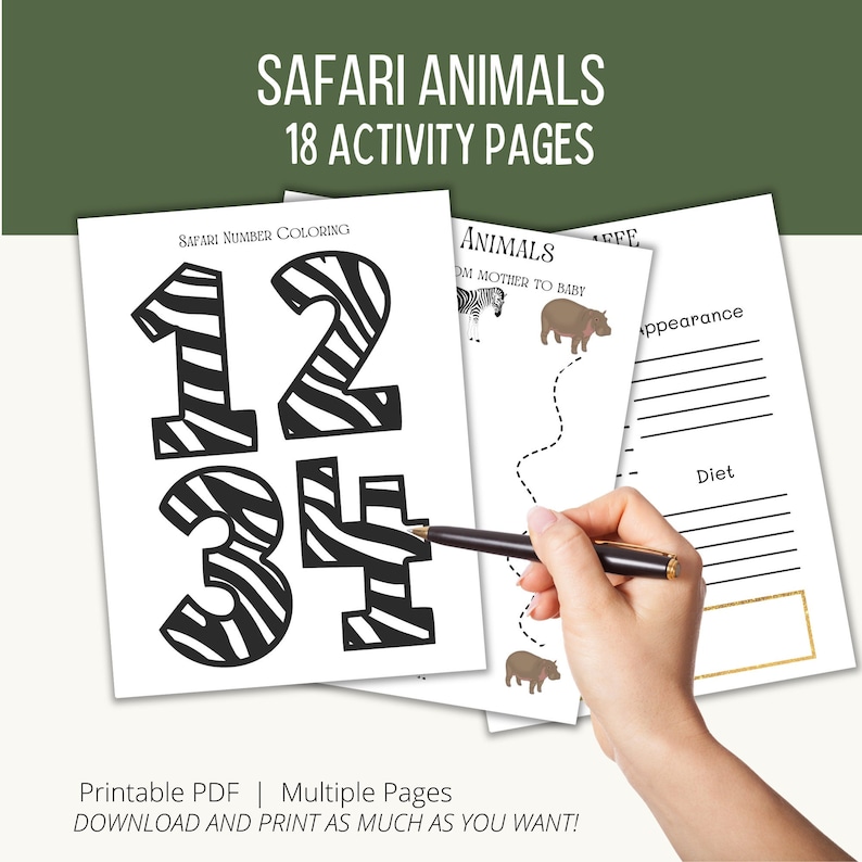 Safari Animal Gifts, Learning Worksheets, Tracing Lines, Zoo Animals