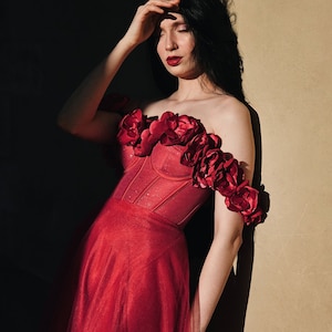 Corset dress with handmade flowers