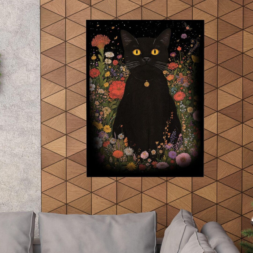 Black Cat Floral Poster: Gothic Dark Academia Wall Art - Etsy