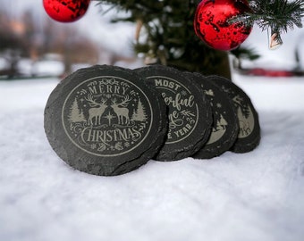 Slate Christmas Coasters (Set of 4)