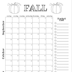 2025 FALL Calendar and Bucket List printable