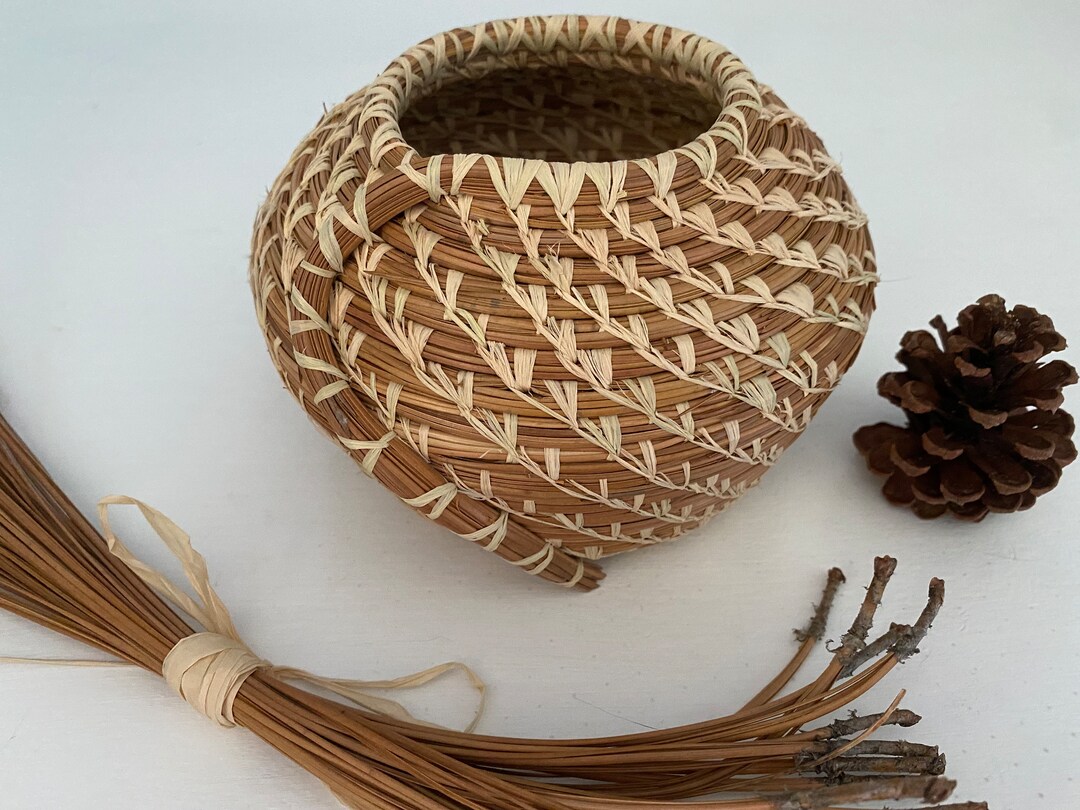 All Natural Coiled Pine Needle Basket Etsy