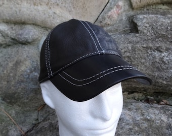 Gorgeous 100% Leather Real Black Baseball Cap Leather Men's Hat Sizes S, M,L,XL