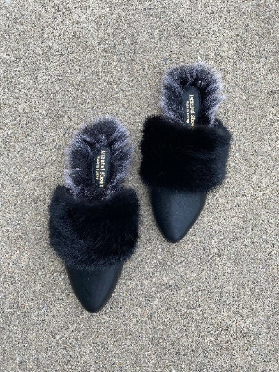 designershoes - mink fur winter fur slippers black - Codibook.