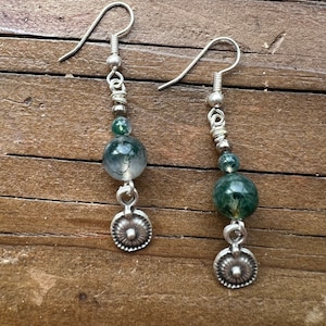 Ágata musgosa natural, pendientes colgantes de plata, pendientes colgantes bohemios, pendientes ligeros, pendientes de festival, regalo para ella