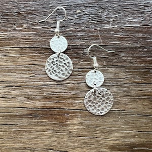 Hammered silver earrings, dangle earrings, lightweight earrings, boho earrings, silver charms, festival earrings, handmade, gift for her