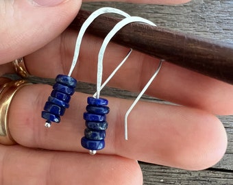 Lapis lazuli and sterling silver earrings, boho earrings, lightweight earrings, minimalist, handmade, gift for her