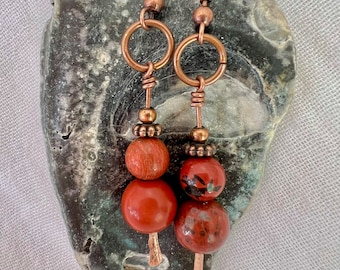 Red Jasper Copper Earrings: Handmade Boho Dangle Earrings