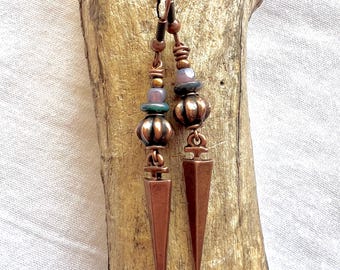 Czech Glass Copper Dangle Earrings: Handmade Boho Ethnic Design