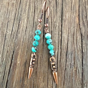 Handmade Turquoise Copper Dangle Earrings: Boho Ethnic Design