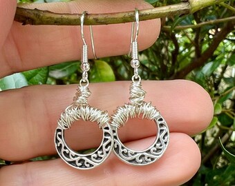 Boho Silver Dangle Earrings: Wire Wrapped Celtic Design
