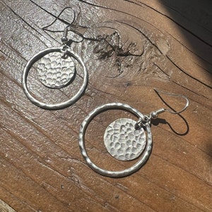 Hammered Silver Dangle Earrings: Rustic Boho Style
