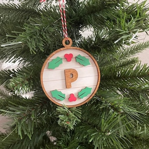 Personalized Initial Ornament - Farmhouse Ornament - Monogram Ornament - Wood Ornament - Shiplap Ornament